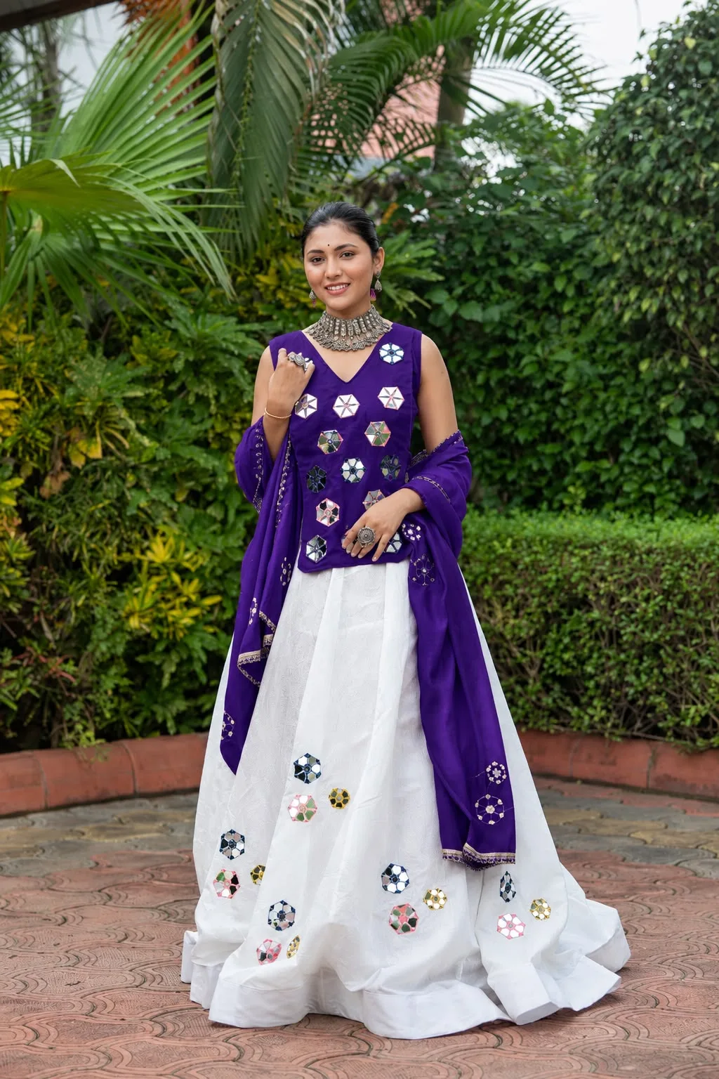 SM.30 Hexa mirror heavy long blouse chaniya choli