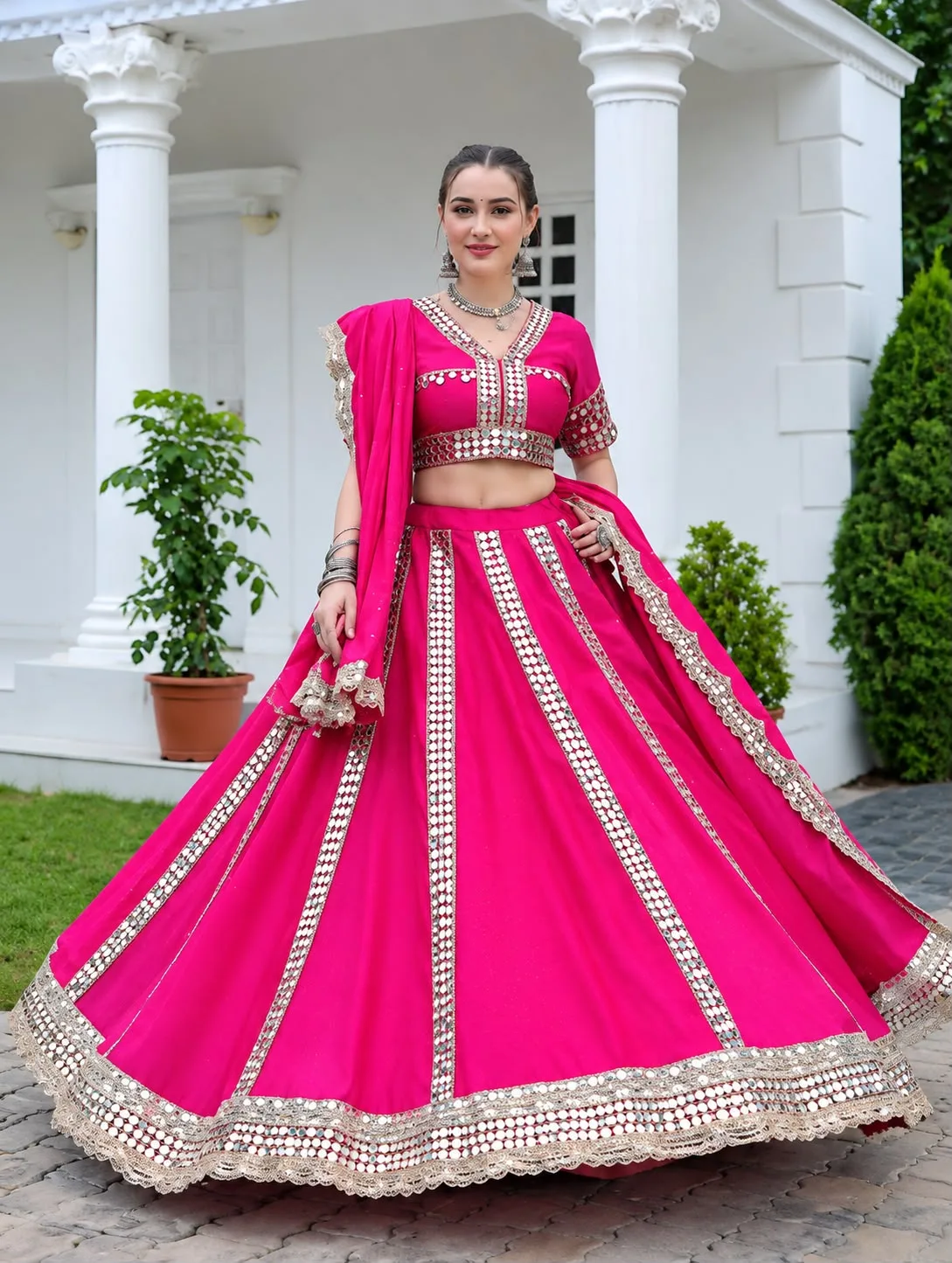 SM.64 Midnight Mirror Magic – Heavy PINK Mirror Work Chaniya Choli