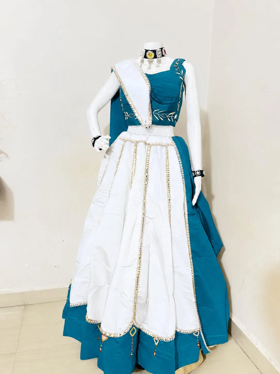 SM.17 Blue Moonlight – White & Blue Mirror Sequin Work Chaniya Choli