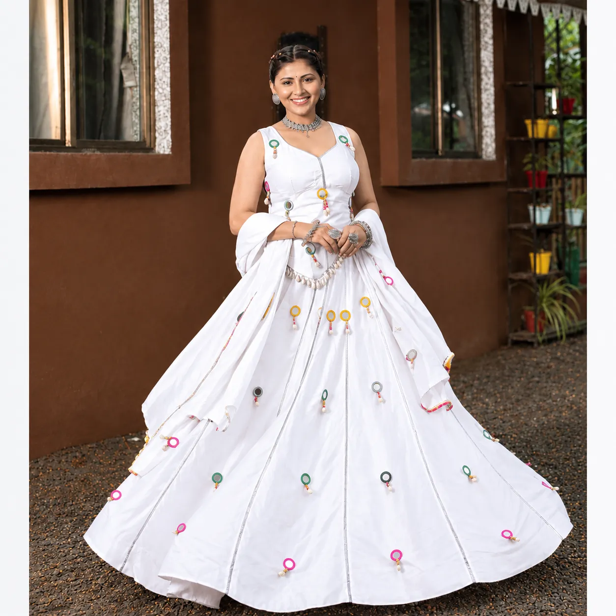 Moonlight Mirror-Work White Chaniya Choli