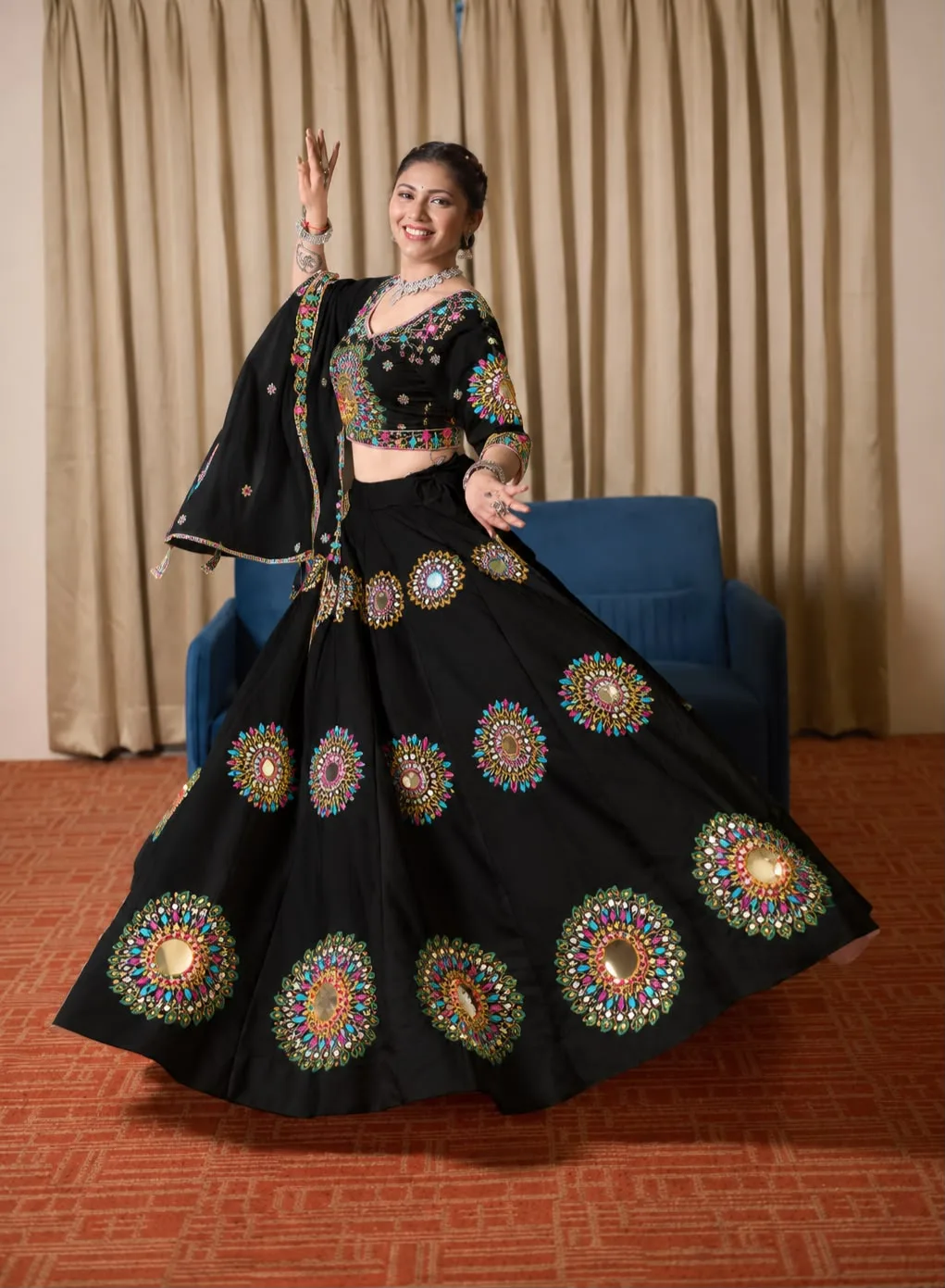 SM.34 BLOSSOM BLACK MULTI WORK CHANIYA CHOLI