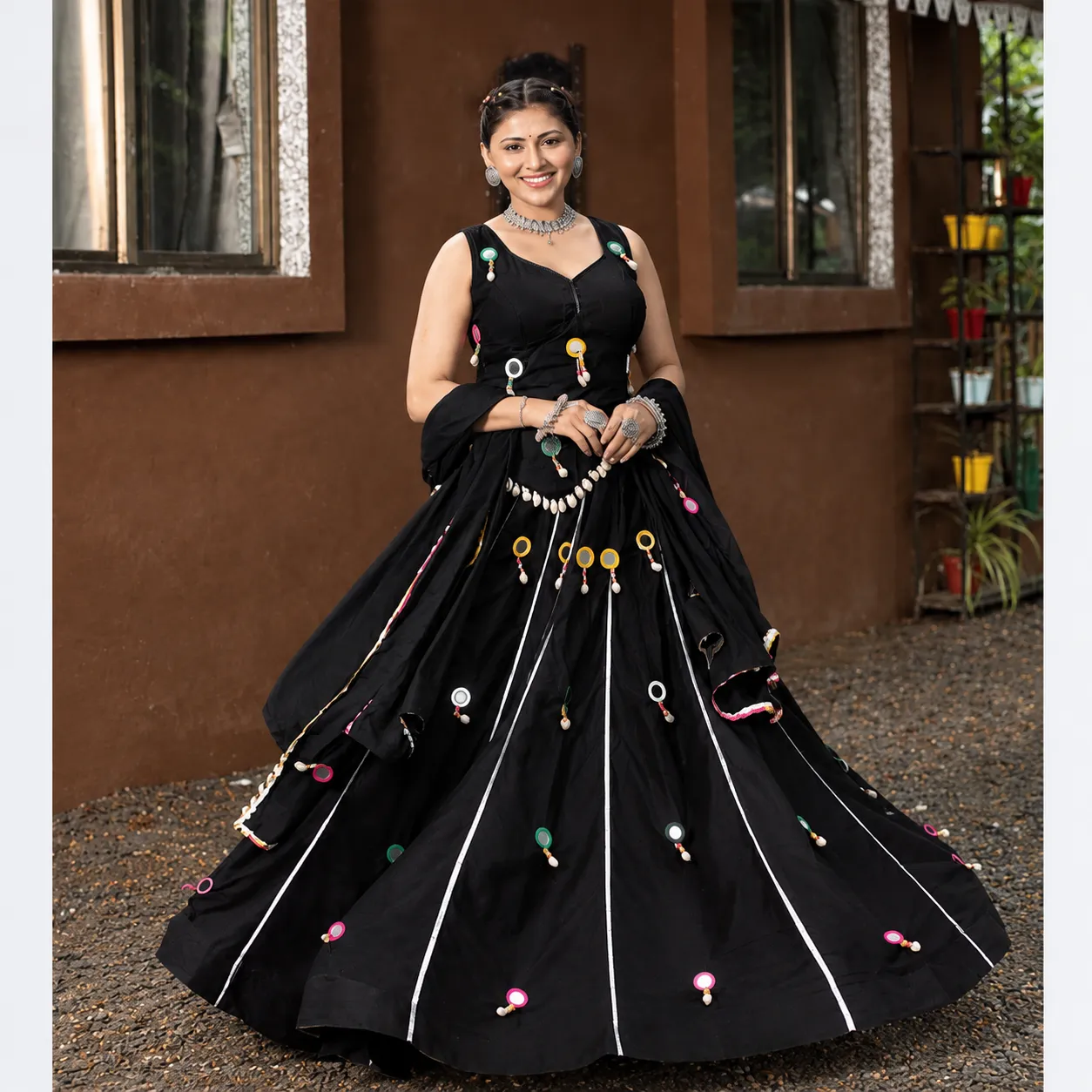 Midnight Mirror Tassel Chaniya Choli